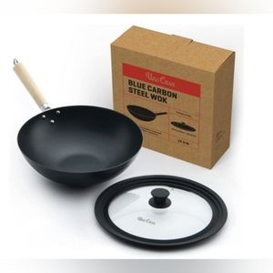 12" Blue Carbon Steel Wok with Lid